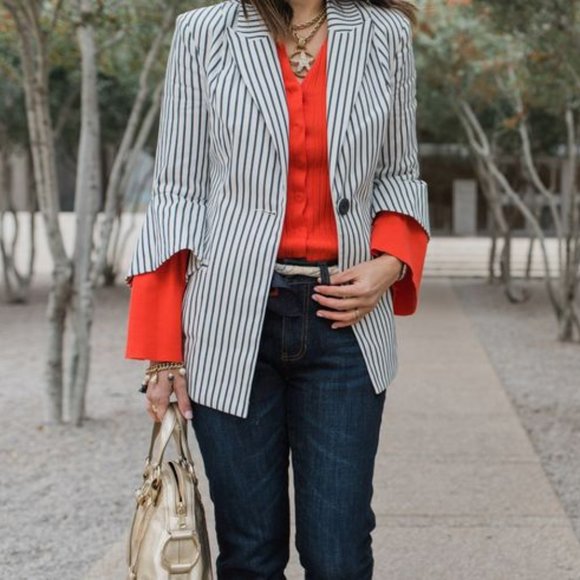 CAbi Jackets & Blazers - CAbi Striped Bell sleeved Blazer 5295 NWT